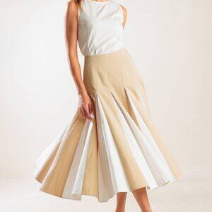 Free Market NEW Sweetest Thing Khaki/white Colorblock Pleated A -line Skirt S